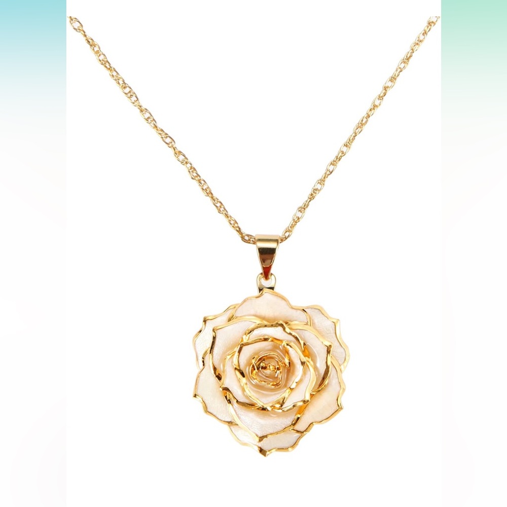 NWT Real Rose Gold Dipped 24K Gold Rose Pendant Necklace, MULTI COLORS AVAILABLE